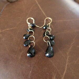 $550 Melissa Joy Manning 14K yellow gold 5 circles and 5 black onyx earrings MJM